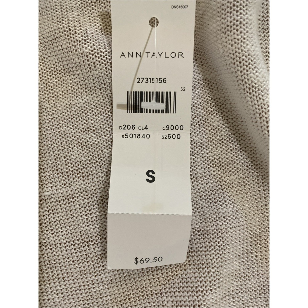 Ann Taylor White Linen Blend Open Knit Cardigan Sweater Size Small Longline NEW - Picture 10 of 10
